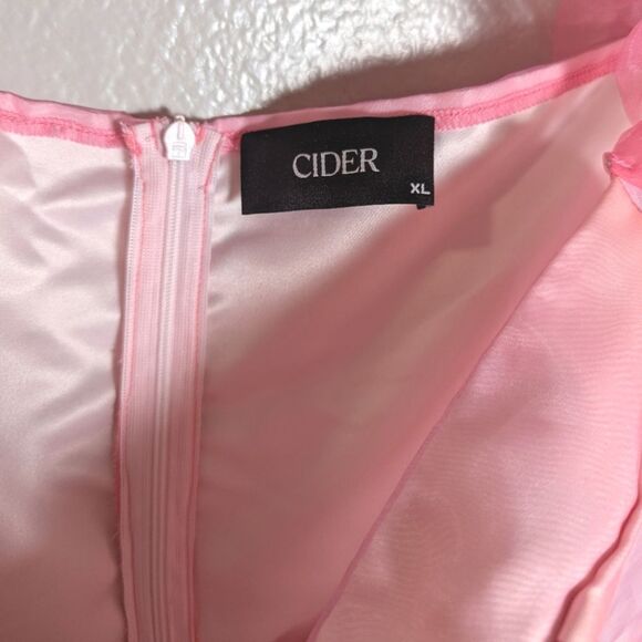 Cider Heart On Fire Pink Orange Ombre Sheer Tulle Poof Sleeve Mini Dress XL - Picture 6 of 6